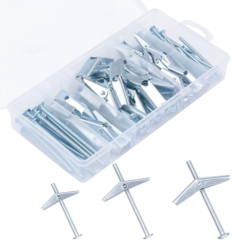 KURUI Hollow Wall Anchors Assorted Kit, 44Pc Heavy Duty Toggle Bolts and Wing Nut Kit, Drywall Anchors Assortment Set, Butterfly Anchors for Hanging Picture Curtain Rod Plant (1/8in, 3/16in, 1/4in) - Image 1